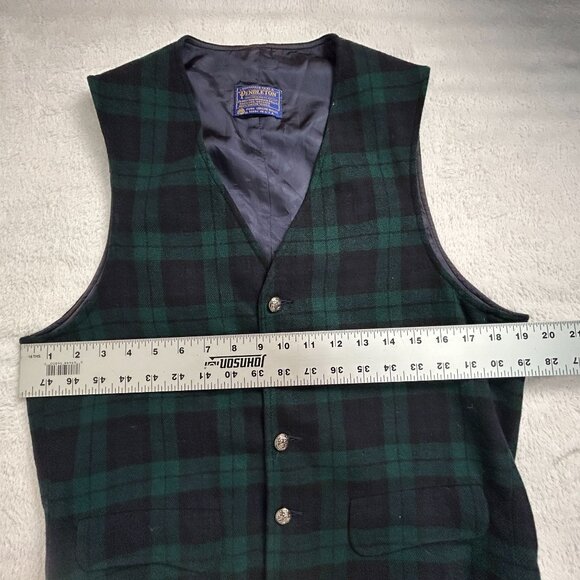 Pendleton Mens Virgin Wool Plaid Vest Green Black Button Front V-Neck Casual - Picture 7 of 8